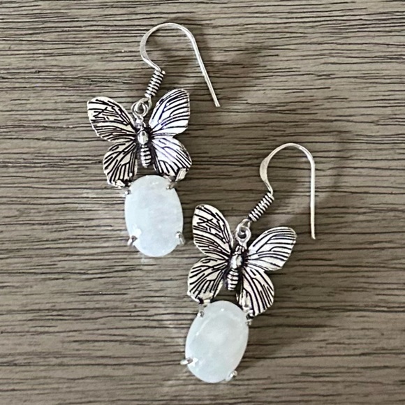 Butterfly Dsigns Jewelry - 0117 Rainbow Moonstone Ethnic Handmade Earrings Silver Gemstone Jewelry